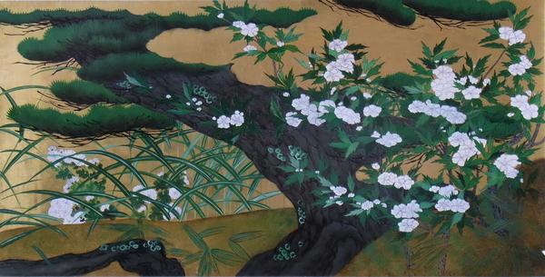 名画 安いそれに目立つ 絵画 日本未発売 漆 漆絵 右隻 長谷川等伯の名作 松に秋草図