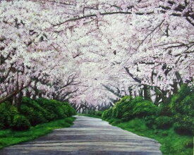 油絵 北上の桜のトンネル　MA2834