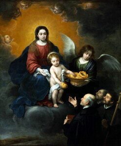 油絵 ムリーリョの名作_巡礼者にパンを配布する幼児キリスト