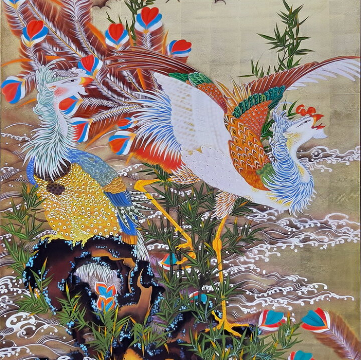 楽天市場 漆絵 伊藤若冲の名作 旭日鳳凰図 Nh327 絵画制作専門ユーラシアアート