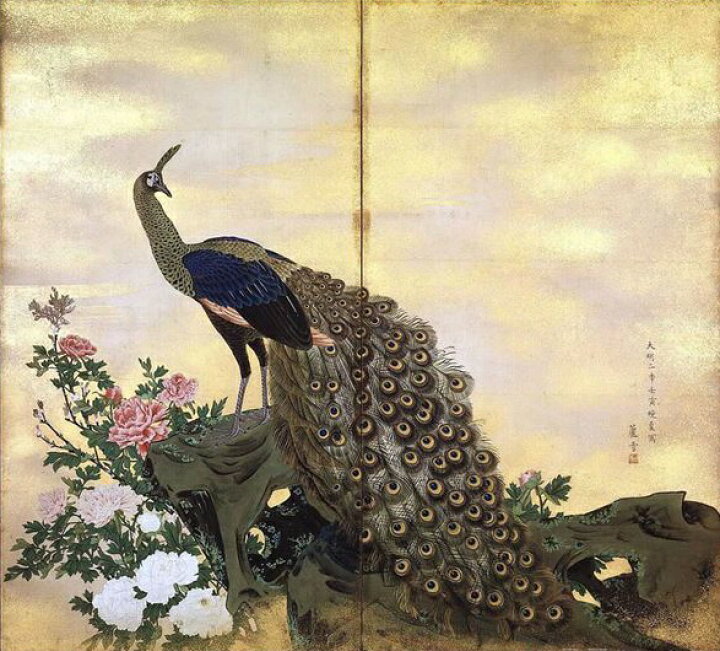 楽天市場】漆絵 長沢芦雪の名作_牡丹孔雀図 NH287 : 絵画制作専門 