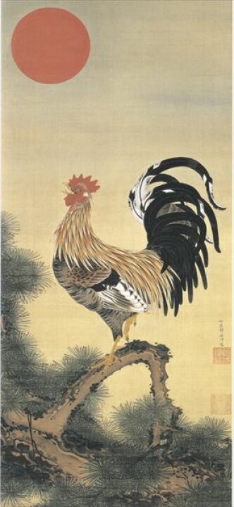 楽天市場】漆絵 伊藤若冲の名作_旭日雄鶏図（きょくじつゆうけいず 