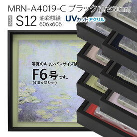 油彩額縁　MRN-A4019-C　ブラック（高さ50mm）　S12 号(606×606)　13mmネジ付 （UVカットアクリル仕様・アルミ製・油絵用額縁・キャンバス用フレーム）