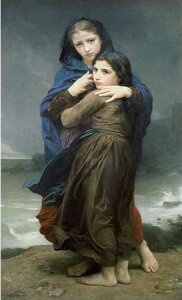 手描き 油絵 複製画 ウィリアム・ブグロー「嵐(The Storm)」 F6(41.0×31.8cm) サイズ 額付き 送料無料