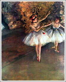 手描き 油絵 模写 複製画 エドガー・ドガ「舞台の二人の踊り子」 F12(60.6×50.0cm)サイズ 額付き 送料無料