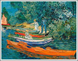 手描き 油絵 複製画 フィンセント・ファン・ゴッホ「オワーズ川岸」 F8(45.5×38.0cm) サイズ 額付き 送料無料