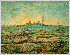 手描き 油絵 複製画 フィンセント・ファン・ゴッホ「鋤とまぐわ」 F8(45.5×38.0cm) サイズ 額付き 送料無料