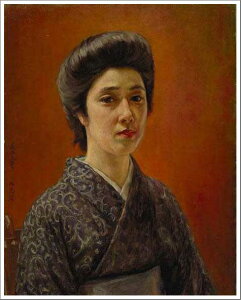 手描き 油絵 複製画 黒田清輝「婦人肖像」 F8(45.5×38.0cm) サイズ 額付き 送料無料