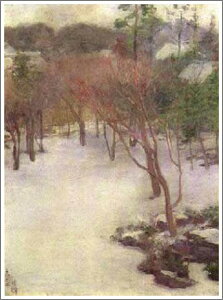 手描き 油絵 複製画 黒田清輝「庭の雪」 F8(45.5×38.0cm) サイズ 額付き 送料無料