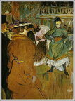 手描き 油絵 複製画　ロートレック「ムーラン・ルージュにて、カドリール踊り」額付き 送料無料