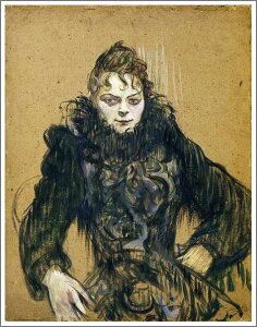 手描き 油絵 複製画 ロートレック「黒いボアの女」 額付き 送料無料