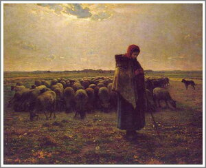 複製画 送料無料 プレミアム 学割 絵画 油彩画 油絵 複製画 フランソワ・ミレー「羊飼いの少女」 F8(45.5×38.0cm)サイズ プレゼント ギフト 風水 名画 絵画 油絵複製画 オーダーメイド 無料額