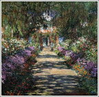 手描き 油絵 複製画 クロード・モネ「ジヴェルニーのモネの庭の小道」 F8(45.5×38.0cm) サイズ 額付き 送料無料