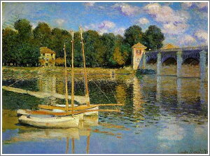 手描き 油絵 複製画 クロード・モネ「アルジャントゥイユの橋」 F8(45.5×38.0cm) サイズ 額付き 送料無料