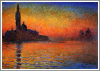 手描き 油絵 複製画　クロード・モネ「黄昏、ヴェネツィア」額付き 送料無料