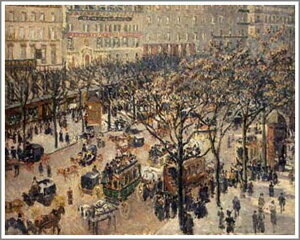 手描き 油絵 模写 複製画 カミーユ・ピサロ「イタリア通り」 F12(60.6×50.0cm)サイズ 額付き 送料無料