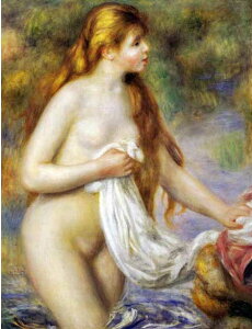 手描き 油絵 複製画 ルノアール(ルノワール)「若い浴女」 F8(45.5×38.0cm) サイズ 額付き 送料無料