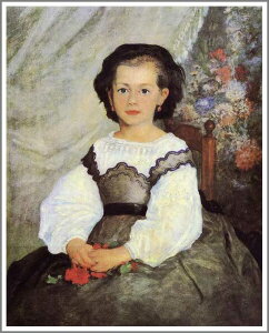 手描き 油絵 複製画 ルノアール(ルノワール)「ロメーヌ・ラコー嬢」 F8(45.5×38.0cm) サイズ 額付き 送料無料