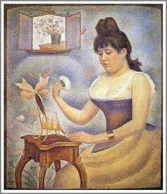 手描き 油絵 模写 複製画 ジョルジュ・スーラ「化粧する若い女」 F15(65.2×53.0cm)サイズ プレゼント ギフト 贈り物 名画 オーダーメイド 額付き