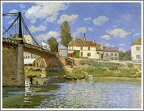 手描き 油絵 複製画 アルフレッド・シスレー「ヴァルヌーヴ・ラ・ガレンヌの橋」 F6(41.0×31.8cm)サイズ 額付き 送料無料