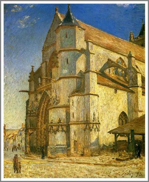 手描き 油絵 複製画 アルフレッド・シスレー「モレの教会」額付き 送料無料：絵画販売のアート名画館