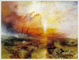 手描き 油絵 複製画 ウィリアム・ターナー「死人と死に瀕した人を船外に投げ込む奴隷船」 F6(41.0×31.8cm)サイズ 額付き 送料無料