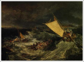手描き 油絵 模写 複製画 ウィリアム・ターナー「難破船」 F12(60.6×50.0cm)サイズ 額付き 送料無料