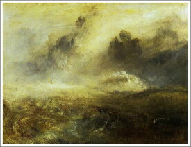 手描き 油絵 複製画　ウィリアム・ターナー「難破船のいる荒れた海」額付き 送料無料