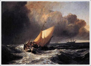 手描き 油絵 模写 複製画 ウィリアム・ターナー「嵐の中のオランダ船」 F12(60.6×50.0cm)サイズ 額付き 送料無料