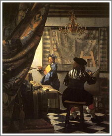 手描き 油絵 複製画 模写 ヨハネス・フェルメール「絵画芸術」 F20(72.7×60.6cm)サイズ 額付き 送料無料