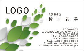 【送料無料】カラーデザイン名刺　ショップカード　印刷　作成【100枚】ロゴ入れ可　シンプル　グリーン　葉　green001