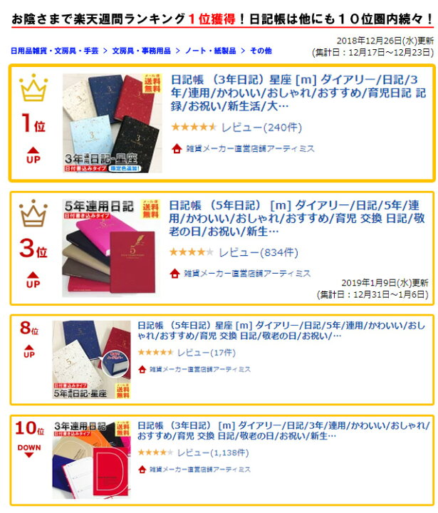楽天市場 日記帳 5年日記 M ダイアリー 日記 五年 連用 かわいい おしゃれ おすすめ 育児 交換 日記 お祝い 新生活 大人 家族 ダイエット ギフト プレゼント 令和 母の日 雑貨メーカー 直営店舗 アーティミス 雑貨メーカー直営店舗アーティミス
