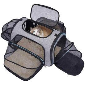Siivton 猫キャリー 猫、子犬、小型犬用のフリースパッド付きの4面拡張可能なペットキャリ— 航空会社承認のソフトサイドペットトラベルキャリ—