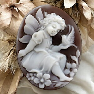 お花の妖精 お花 小鳥 カメオ イタリア製 シェルカメオ ペンダント ネックレス 枠製作承ります カメオ アクセサリー 高級 ギフト お誕生日 プレゼントにもオススメ! 品質保証書/カメオ作家