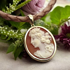 カメオネックレス 18金 ゴールド 女神フローラ 花と春の女神 女性人物像 アンティークデザイン イタリア 彫刻家アゴスティーノ カメオ アクセサリー 高級 ギフト お誕生日 プレゼントにもオススメ！！品質保証書/カメオ作家保証書/カメオデザイン手提げ袋付 送料無料