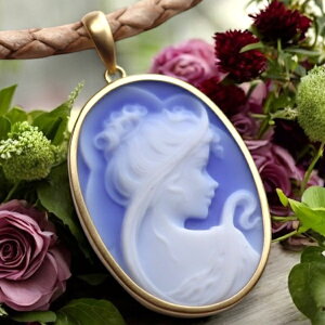 メノウカメオペンダント&ネックレス 美しい女性人物像のカメオ G-DRAGON 18金ゴールド枠 ドイツ製 上品&高品質&低価格 オシャレ レザーネックレス付 カメオ アクセサリー 高級 ギフト お誕