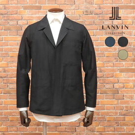 春夏 LANVIN COLLECTION 快適シャツ ジャケット 綿シルク 無地 軽やか 一枚仕立て ボタンレス カーディガン感覚 ラフ 大人 羽織 メンズ ランバン【ib148-39600TAF】