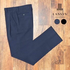 春夏 LANVIN COLLECTION スラックス パンツ 清涼サッカー サマーウール混 無地 ワンタック ベーシック 日本製 ベーシック 万能 大人 メンズ artfish【ib190-33000TAF】