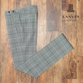 春夏 LANVIN COLLECTION 国産スラックス パンツ なめらか清涼サマーウール チェック柄 ノータック 美脚 上品 クラシコ 30代 40代 プレッピー メンズ【ib184-41800TAF】