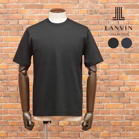 LANVIN COLLECTION 丸首カットソー 艷やか 上質ジャージー 伸縮 無地 日本製 半袖 ベーシック 万能 定番 大人カジュアル メンズ ハイランク【ib180-17600TAF】