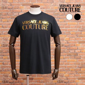 23春夏 VERSACE JEANS COUTURE 丸首Tシャツ 74GAHG06 ロゴ レタード プリント ハイブランド ヴェルサーチェ インポート メンズ【ic129-34100TAF】