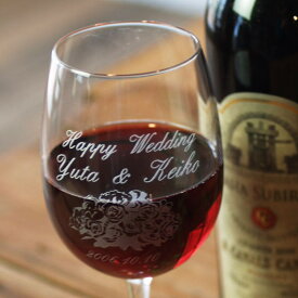 【名入れ無料】ご結婚祝いやご結婚の内祝いの記念にペアワイングラスをウエディングプレゼントにしてみませんか。　　ワイングラス　ブーケ柄　オーバル型楽ギフ_名入れ