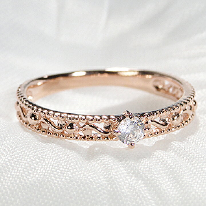 楽天市場】K10PG 一粒ダイヤモンド アンティーク リング人気 上品  