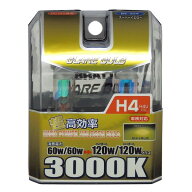 ハロゲンバルブ H4 3000K スーパーイエロー イエローバルブ 車検対応 120W 120Wクラス 車 ブレイス BE-304