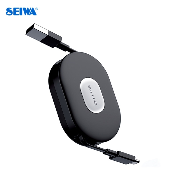 SEIWA seiwa 3.0A ブラック リール収納式充電ケーブル Type-C Type-A USB リールケーブル A to C D577 セイワ