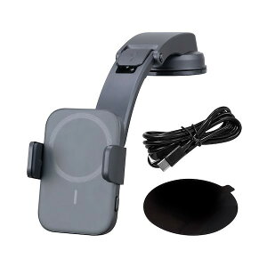 ダブルホールドスマホホルダーDB 車内 収納 ブラック 吸盤取付 1.2m マグネット オートアーム 充電器 ワイヤレス ケーブル付き セイワ D643