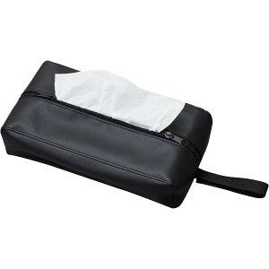 ノンスリップティシュカバー 車内 オフィス 吊り下げ 置き型 ティッシュケース ファスナー シンプル 本革調 滑りにくい セイワ WA153