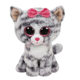 Beanie Boo's キキ Lサイズ 動物 ぬいぐるみ ふわふわ プレゼント こども かわいい おもちゃ 20cm 誕生日 8月16日 ねこ リボン グレー ラメ Ty 37075