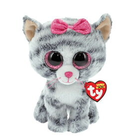 Beanie Boo's キキ Mサイズ 動物 ぬいぐるみ ふわふわ プレゼント こども かわいい おもちゃ 15cm 誕生日 8月16日 ねこ グレー 柄付き リボン ラメ Ty 37190
