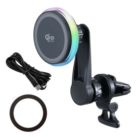 マグホールドスマホ充電ホルダーQi2.2/AC カー用品 リング付 マグネット コードレス 急速充電 エアコン取り付け 最大25W MagSafe 充電器 LED D667 セイワ